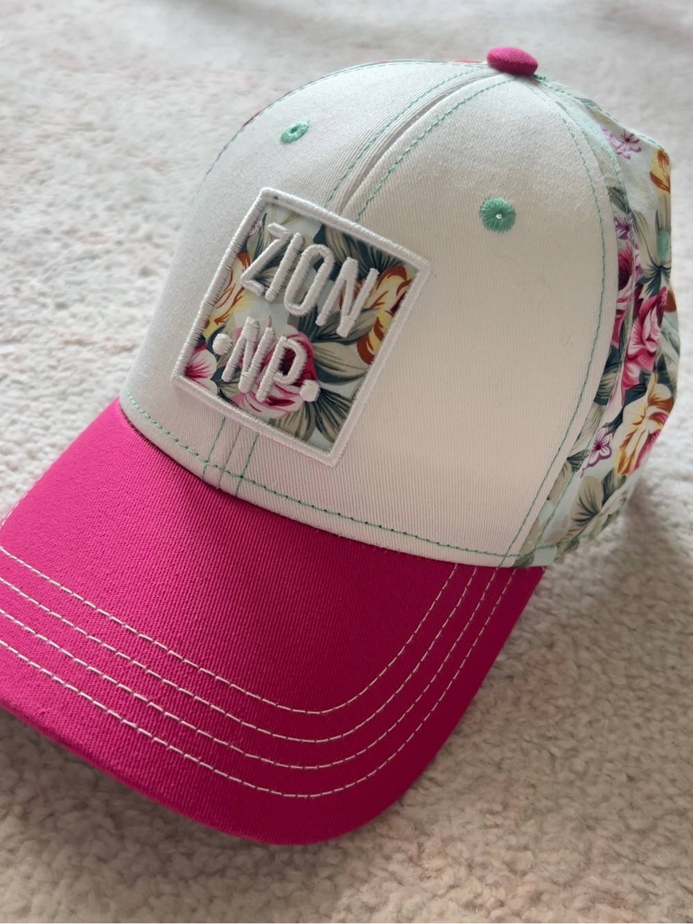 Zion Up Women's Pink & White Floral Trucker Hat